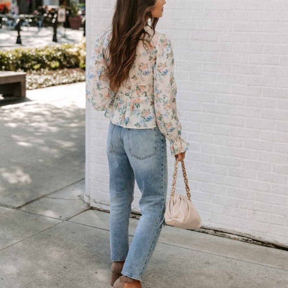 MALAIA FLORAL CROCHET PEPLUM TOP - IVORY MULTI - Picture 5 of 7